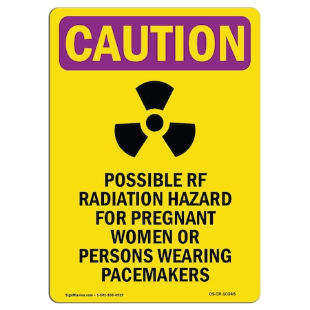 OSHA CAUTION RADIATION Sign, Possible RF Radiation W/ Symbol, 10in X 7in Aluminum